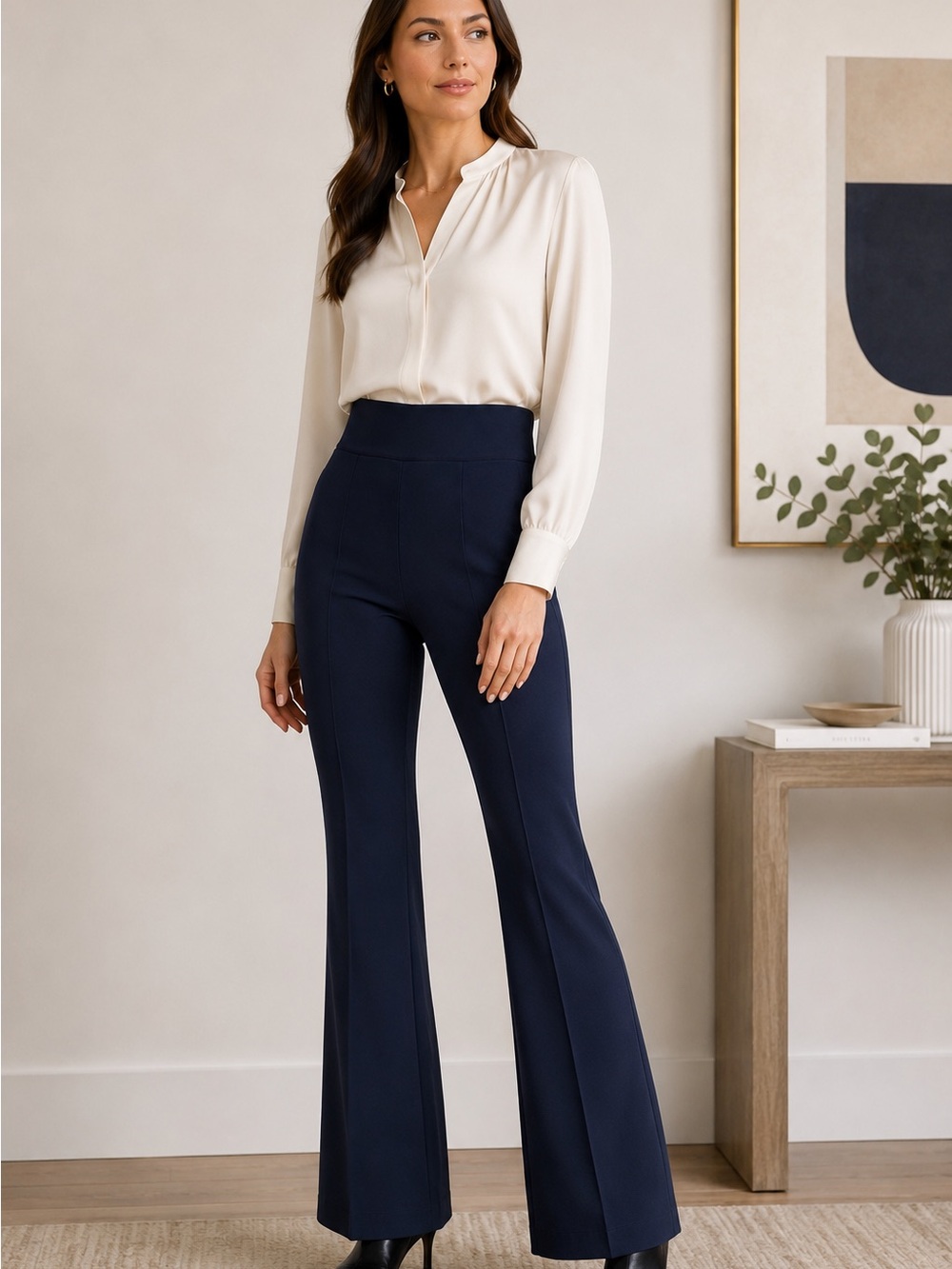 M.M.LaFleur Navy Blue High-Waist Knit Flare Pants Size 10